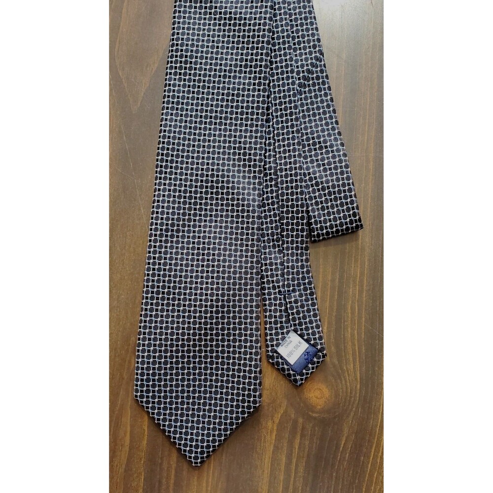Izod Mens Neck Tie Black Blue Weave Geometric 100% Silk 60x3.25" Classic Vintage